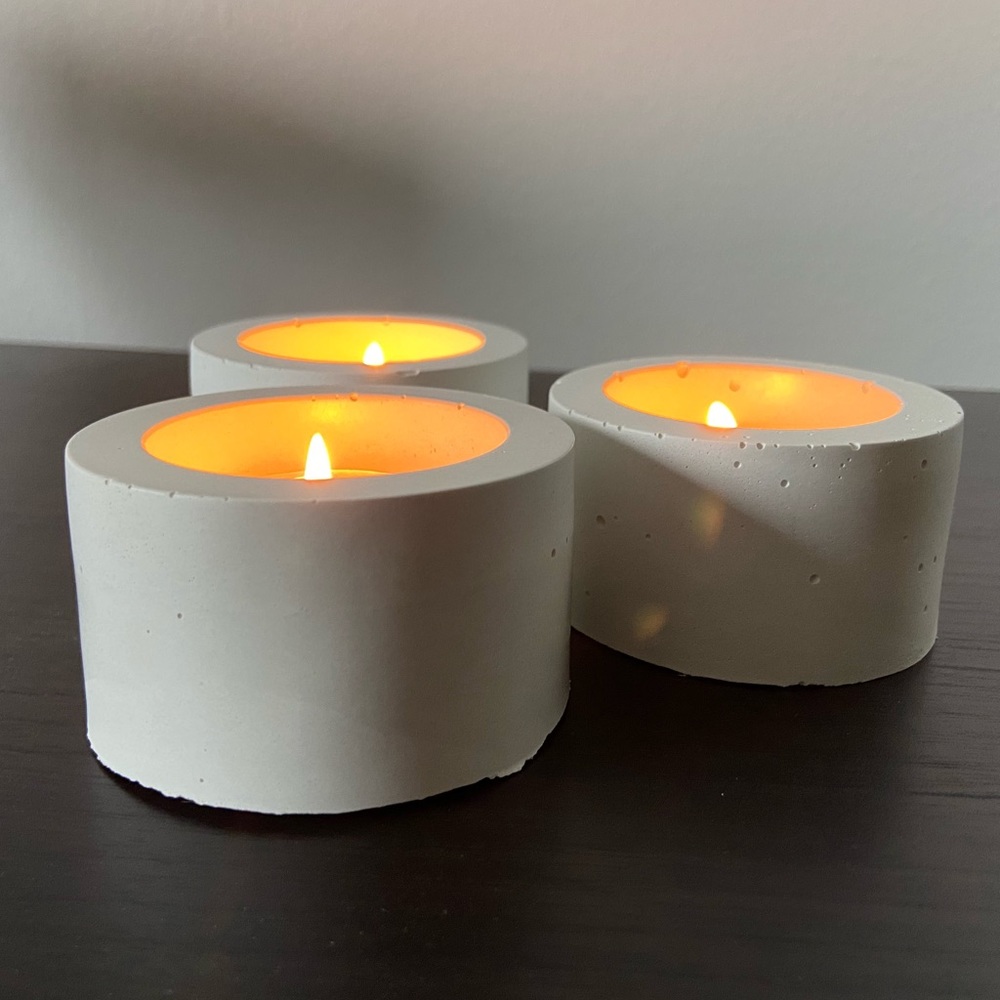 Set of 3 white concrete succulent pot, tea lights hand made modern candle holder